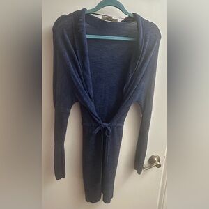 Loft Cardigan blue Open Front, Size Small, Long Sleeves, Drawstring Waist